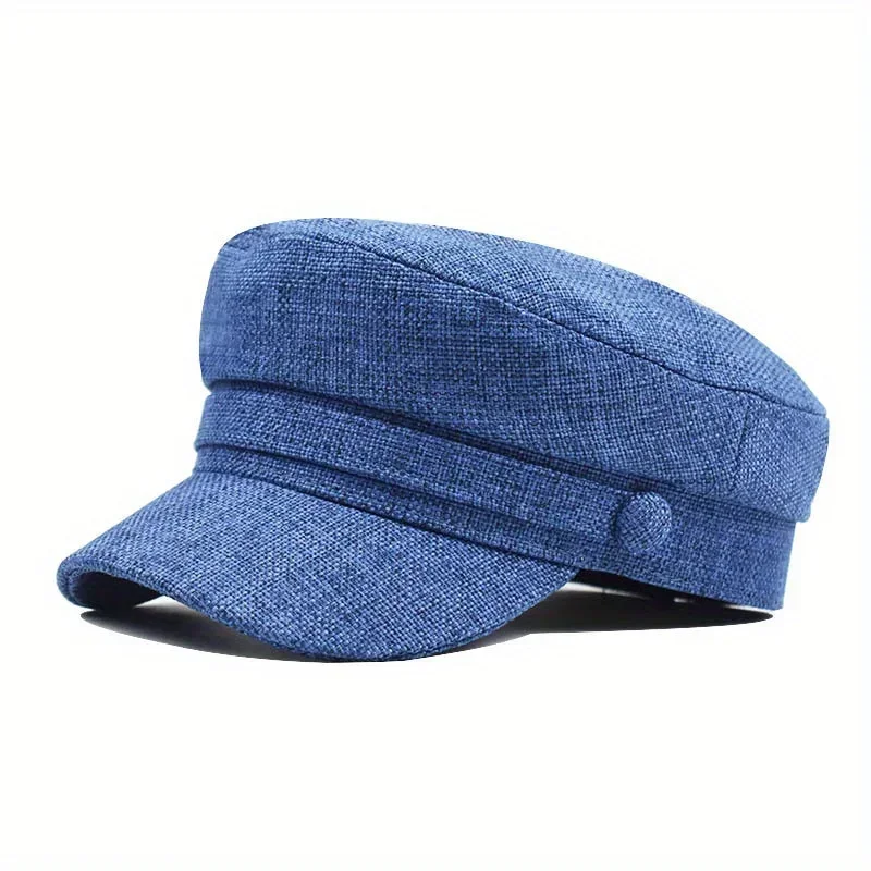 Solid Color Versatile Painter's Hat Casual Outdoor Windproof Flat Top Duckbill Hat Minimalist Fashion Classic Retro Linen Beret image 3
