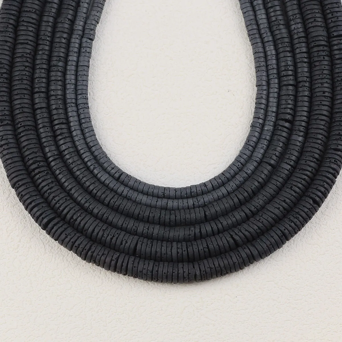 4/6/8mm Natural Black Lava Rock Stone Beads Flat Round Spacer Rondelle Loose Beads For Jewelry Making Bracelets DIY Accessories