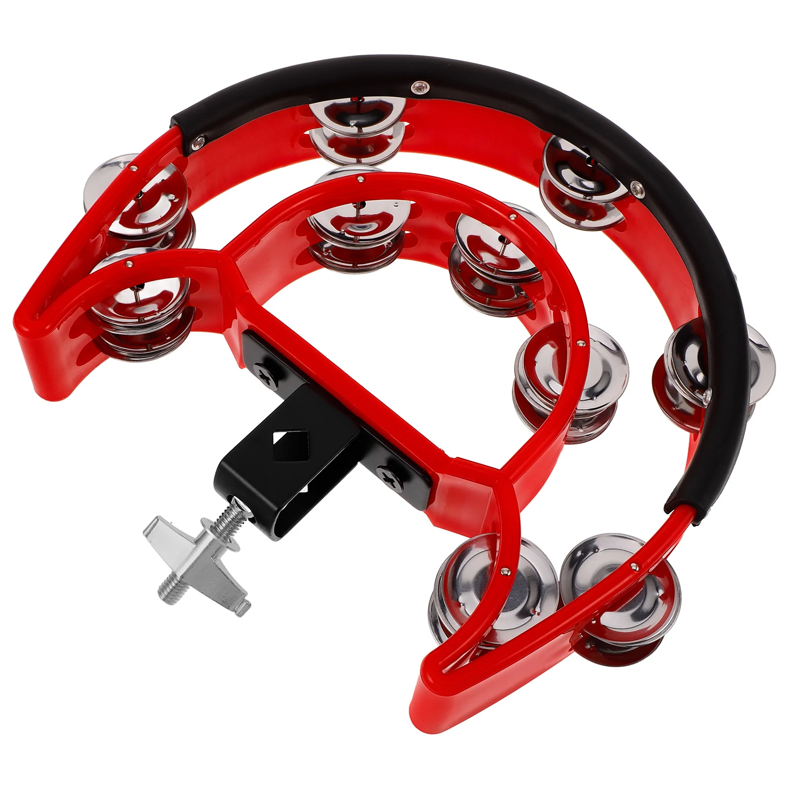 

Percussion Bell Double Row Hihat Tambourine Red Color Drum Mounting Musical Instruments Bright Sound Sturdy Material Clear
