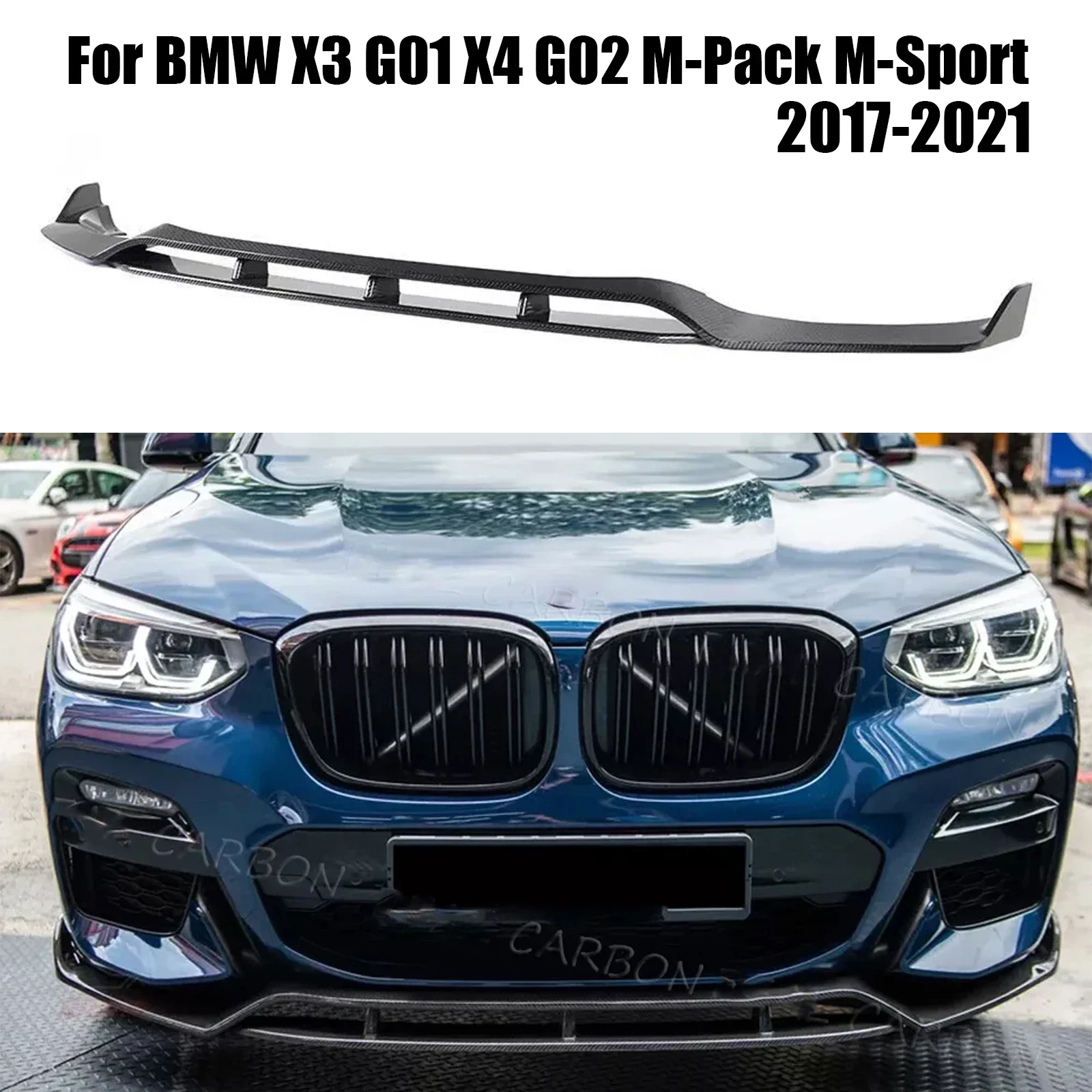 Car Front Bumper Lip Spoiler Splitter Cover Carbon Look Glossy Black For BMW X3 G01 & X4 G02 M40i M40d M-Pack M-Sport 2017-2021