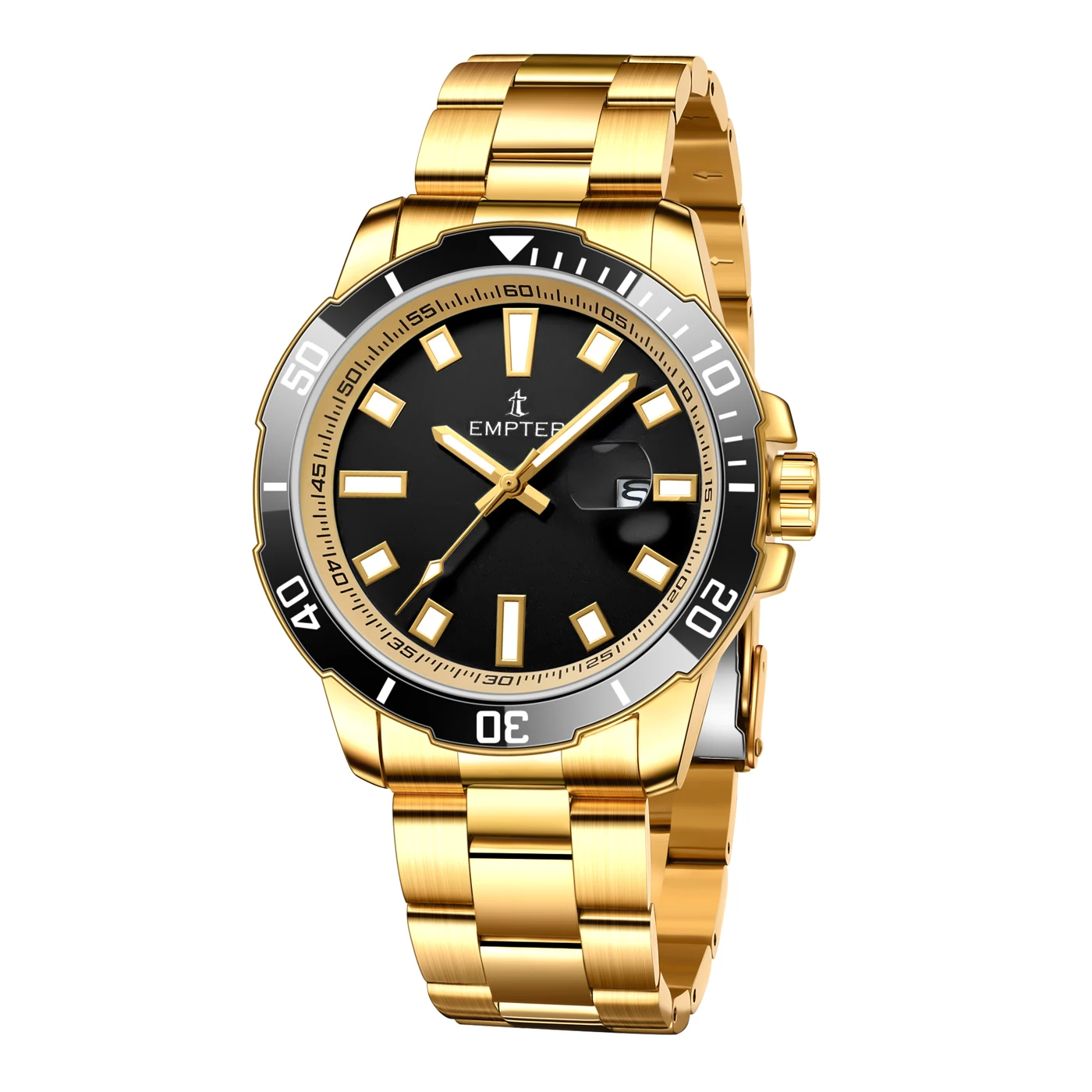 

Men's Luxury Large Dial Watch Date Waterproof Luminous Stainless Steel band Watches Business Analog Quartz Rotatable Bezel