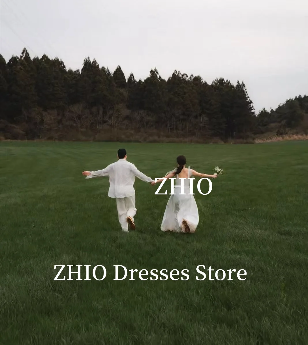 ZHIO Элегантное свадебное платье Милая трапеция с бантом и лентами на тонких бретельках Вечернее свадебное платье Корейская фотосессия по индивидуальному заказу