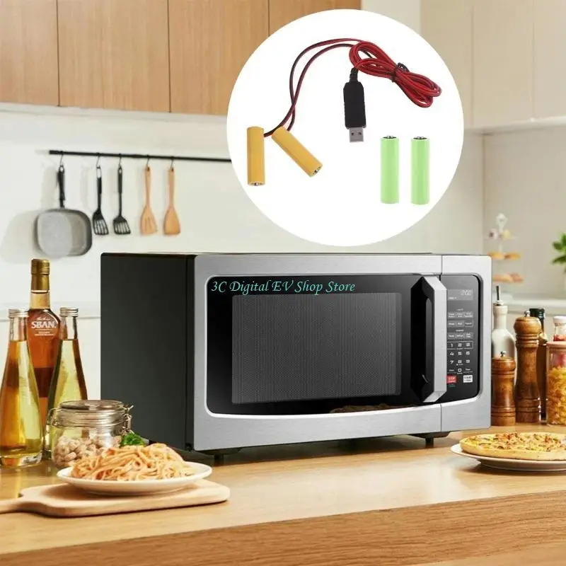 E74D 2 in 1 USB -Netzteilkabel USB bis 3 V LR6 -Batterie für LED -Lichtuhr – Detail 4