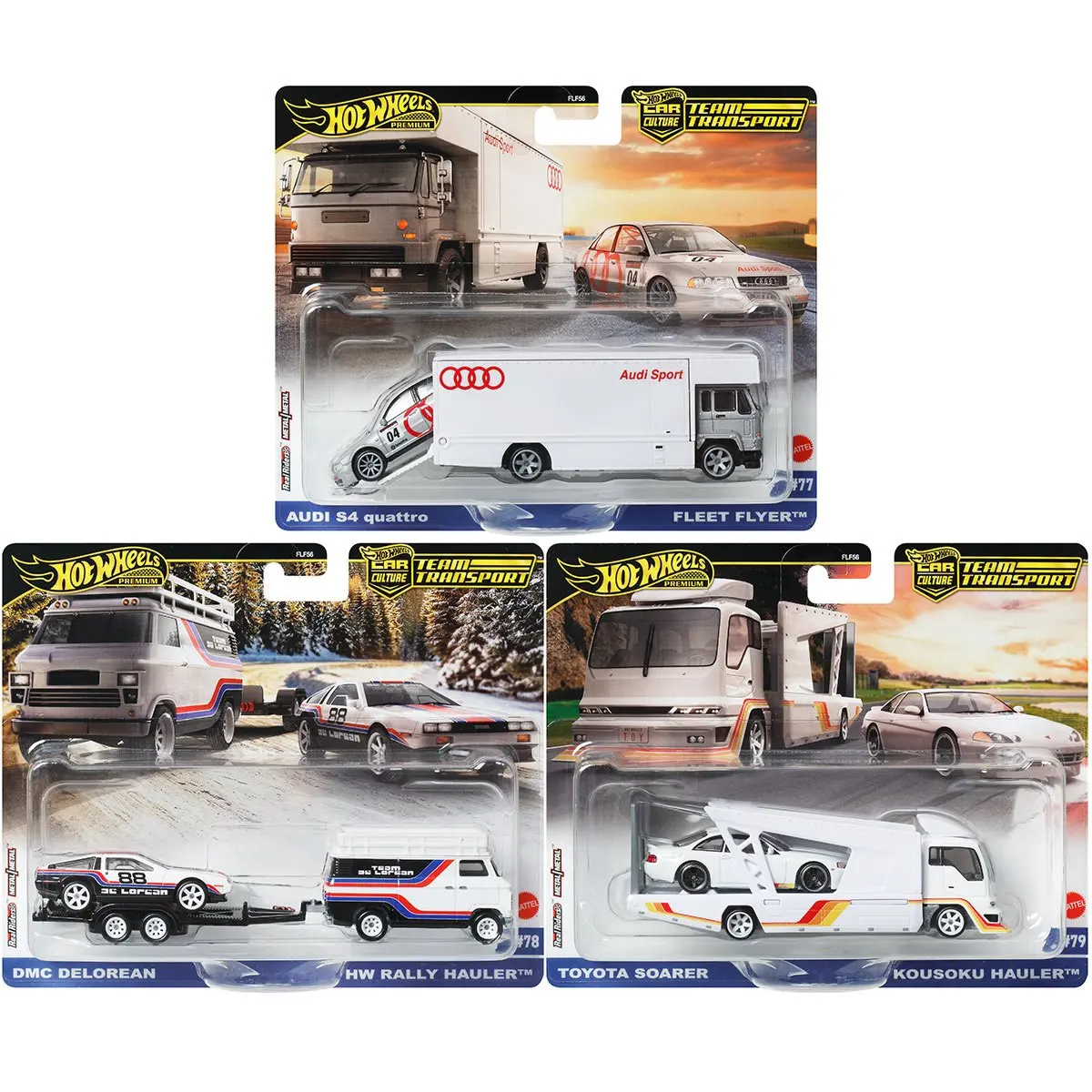 

Hot Wheels Cars Toyota Soarer & Kousoku Hauler Audi S4 quattro & Fleet Flyer 1/64 Metal Die-cast Model Toy Vehicles FLF56