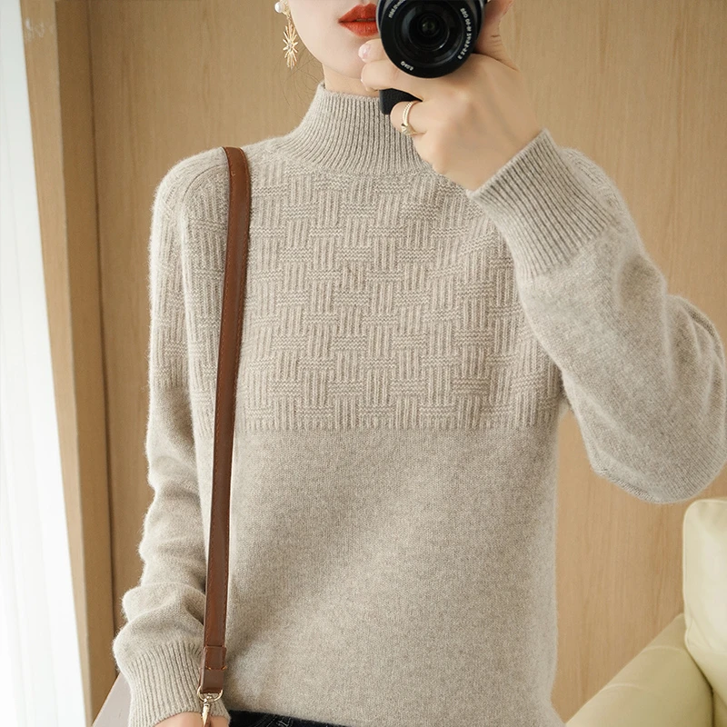 

Women's Unique Small Size Deep Autumn Sweater Non-Ball Largen Outerwear High Collar Long Sve Regular Thin