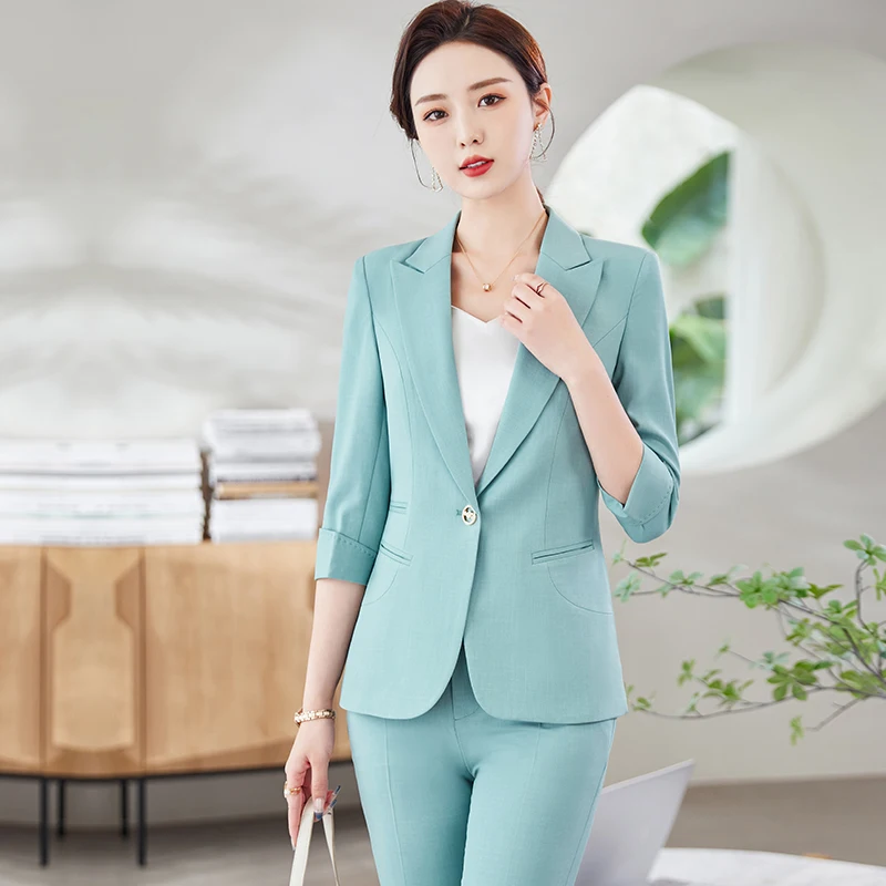 NAVIU Fashion Women Suits 2023 New Professional Temprament Half Sleeve Slim Blazer And Pants Office Ladies Work Wear