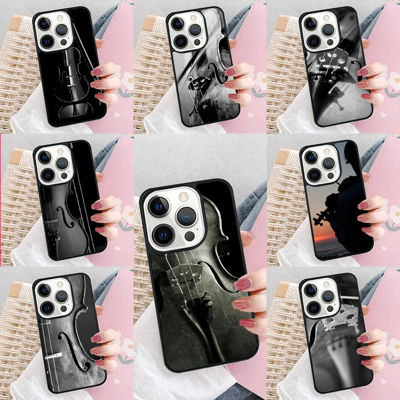 Black And White Violin Cello Soft Phone Case Cover for iPhone 16 Promax 15 Pro 13 14 Plus 11 12 Mini XR XS MAX Coque