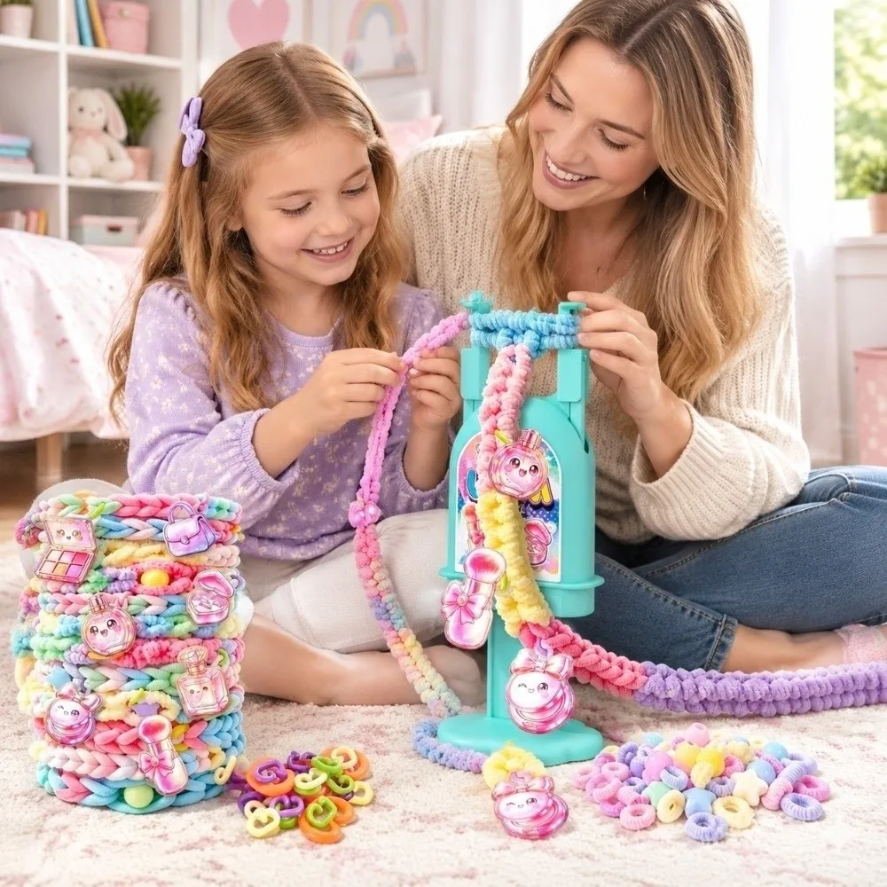 Handmade Rainbow Loom Kit Colorful Beads DIY Bracelets String Maker Kit Funny Convenient Bracelet Making Kit for Teens Girls