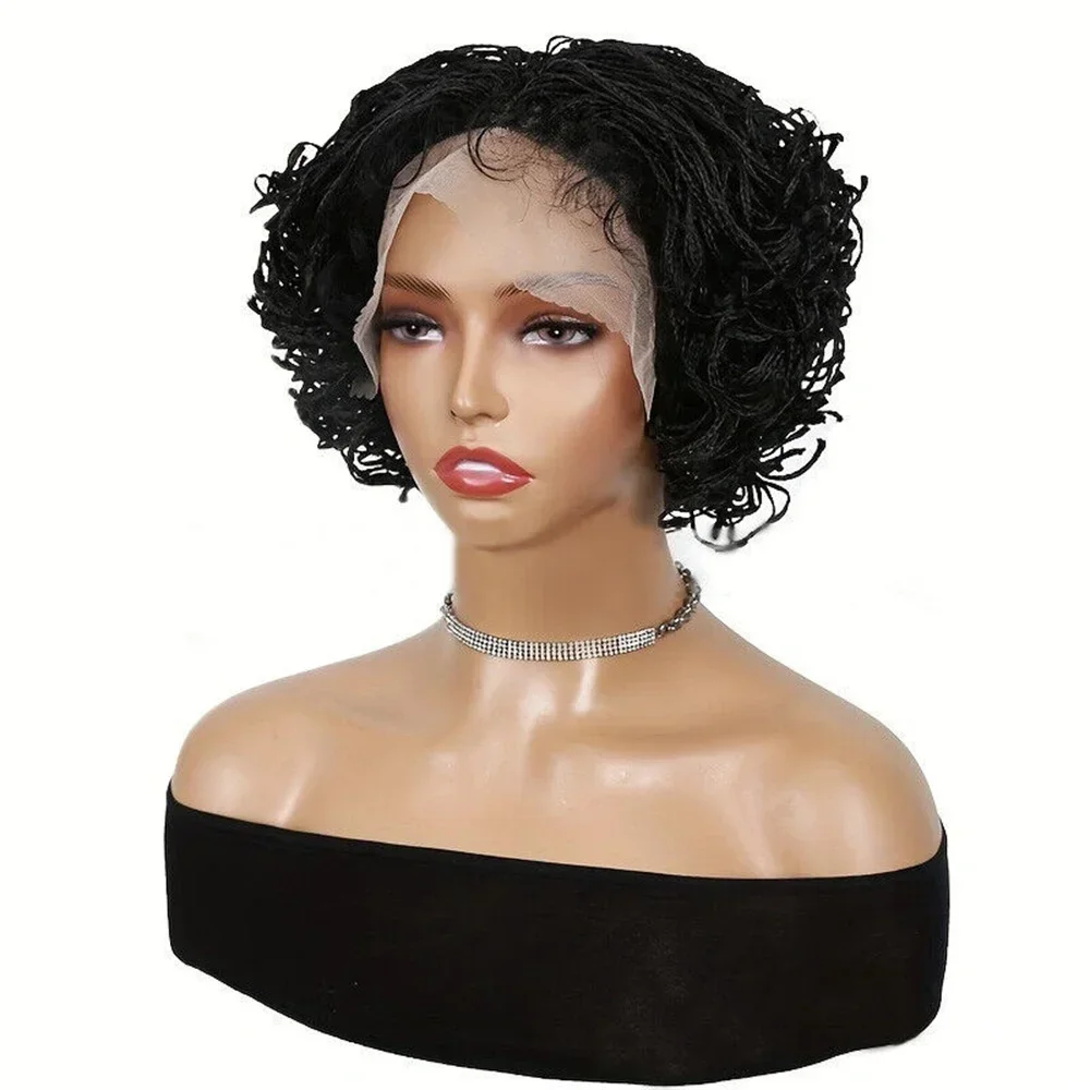 Full Lace Short Braids Wig Synthetic 3x Twist Braided Wig For Black Women Middle Part Transparent Lace Baby Hair Wig Daily Use