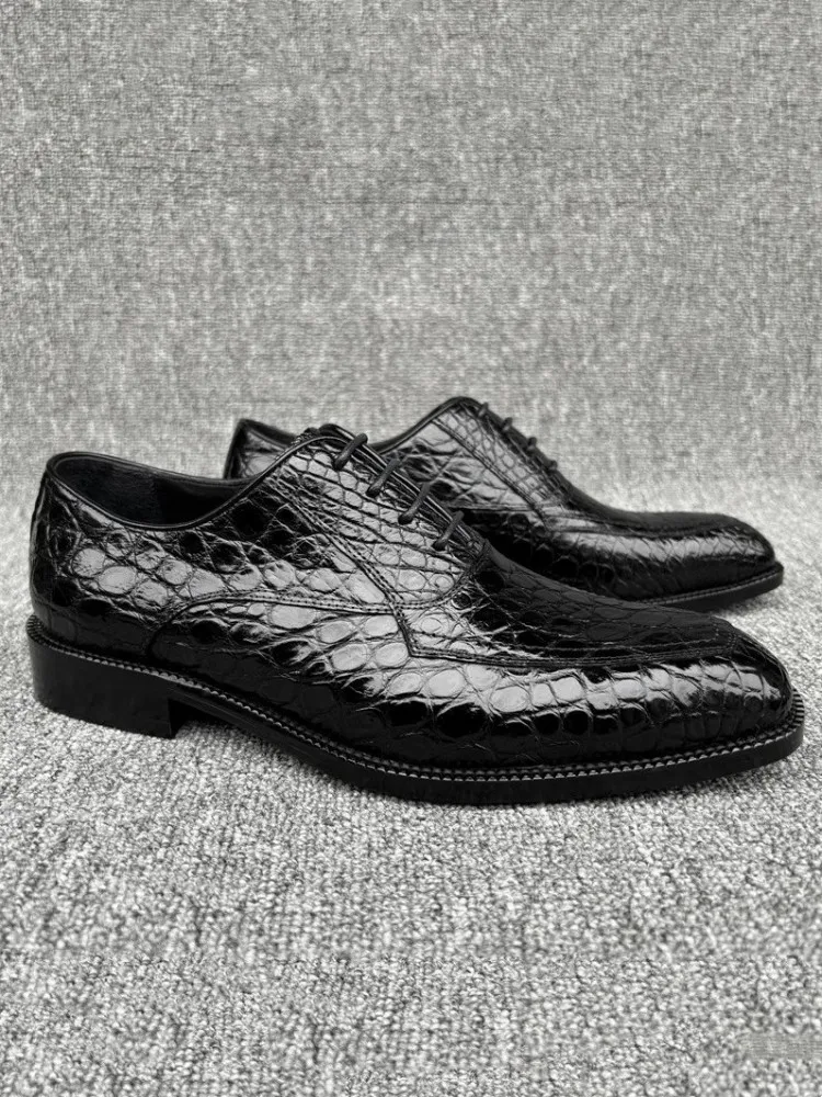 Luxury Elegant Office Men Crocodile Skin Dress Shoes Lace Up Classic Business Casual Fashion Mens Genuine Leather Derby Shoes