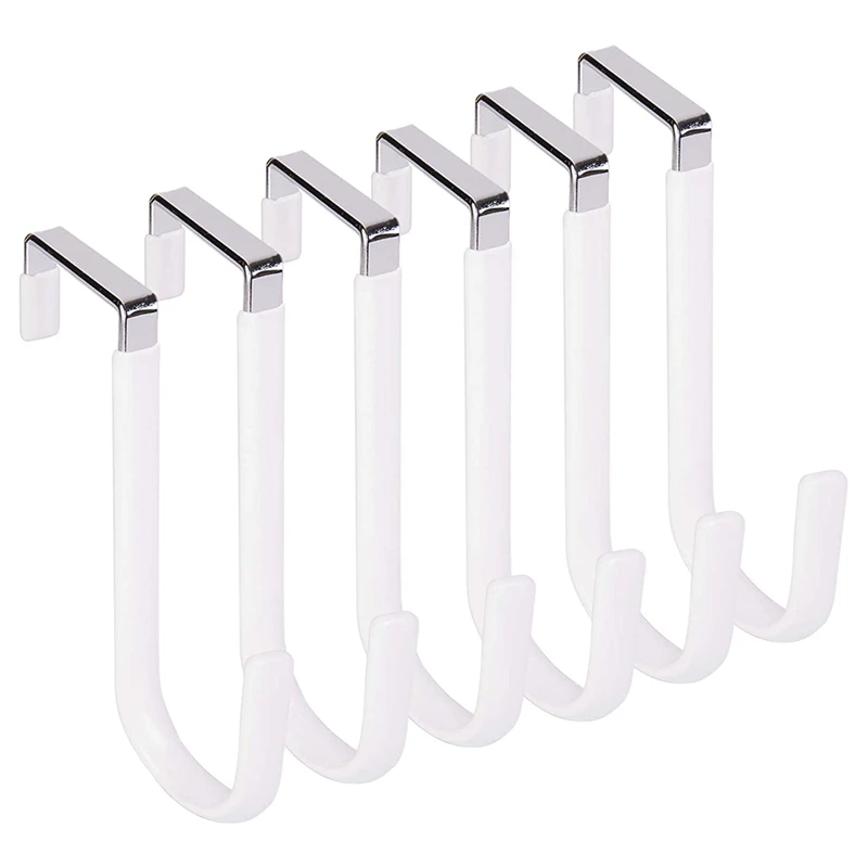 over Door Hooks for Hanging Clothes, 6 Packs Hanger Soft Rubber Prevent Scratches, Door Hook for Bathroom White