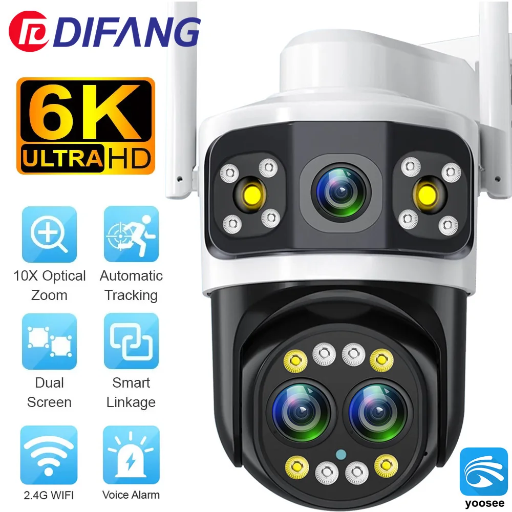 

Outdoor 6K 8MP Three Lens 10X Zoom PTZ IP Camera AI Human Detection 4K 6MP Dual Screens WiFi Camera CCTV Security System Yoosee