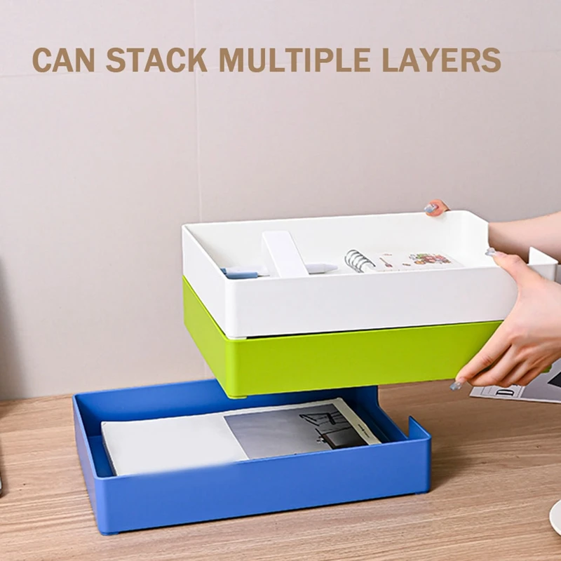 4PCS Stackable Letter Tray Paper Organizer, A4 Size Desk Organizer Tray For Letter Paper/Stationery For Office, School Durable