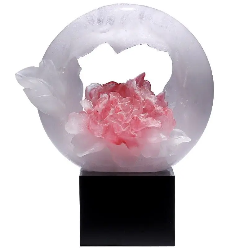 

Glazed ornament, peony flower handicraft, living room entrance gift decoration