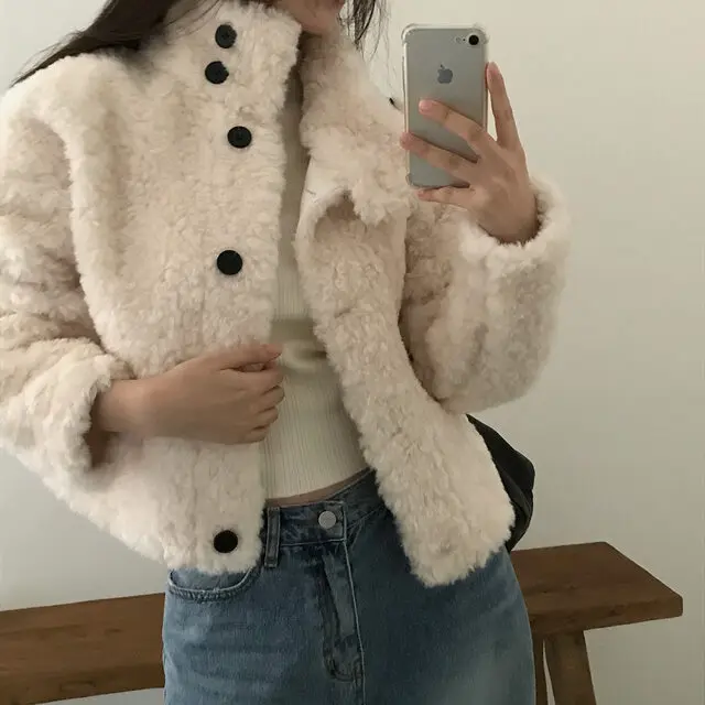 Korean Sle Women's Coat Warmthly Inteated eep Curly Hair Fur Thiened Upper Body Winter Faionable Versatile Retro