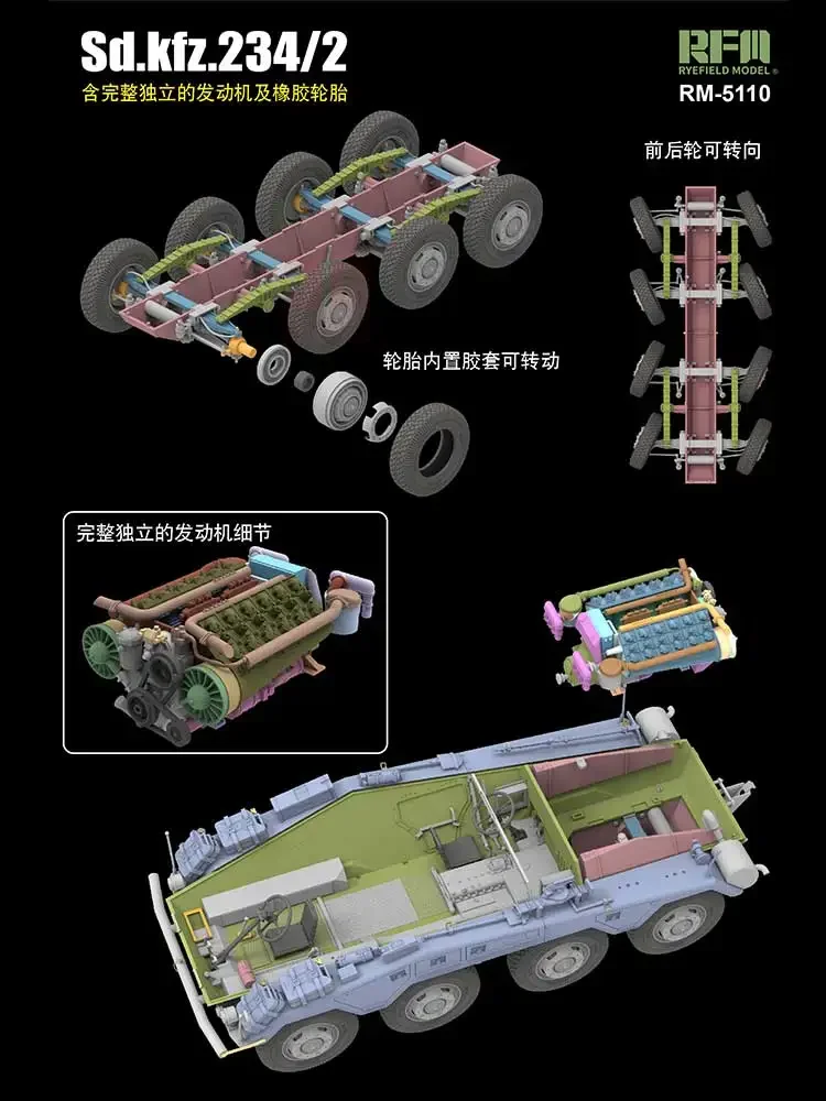 Ryefield-kit de montaje de modelo de vehículo blindado de 8 ruedas, RM-5110 Sd.kfz.234/2 Cougar, 1/35
