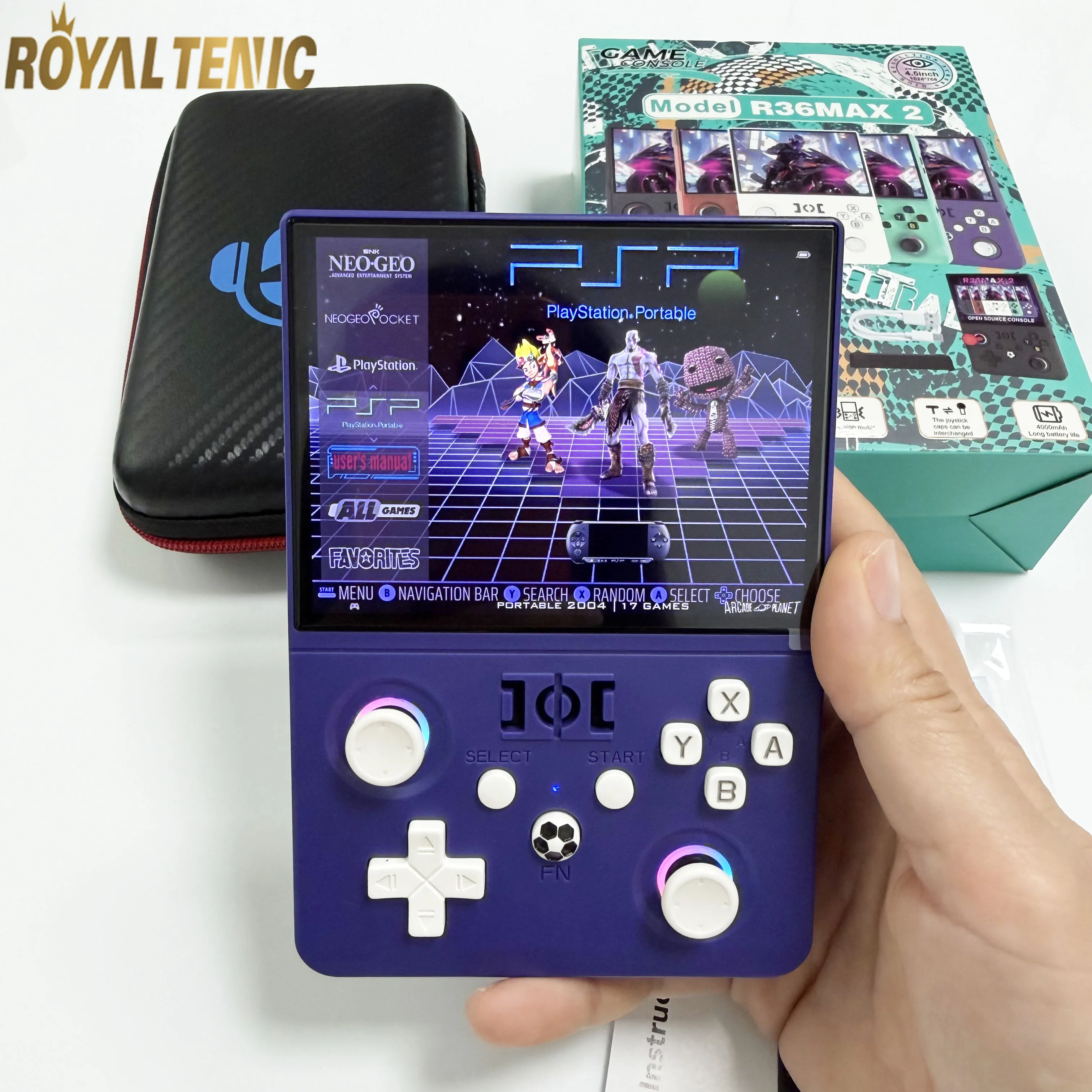 Novo console de jogos portátil retrô r36 max2, sistema linux, 4.5 cabeças, tela ips, 64 gb/128 gb, jogador de bolso portátil, mais de 18000 jogos integrados