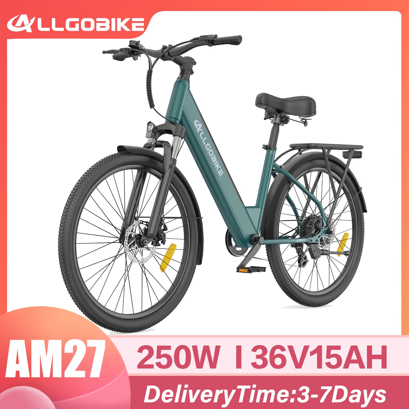 ALLGOBIKE AM27 E-Bike 250W Motor 36V15AH Akku Mechanische Scheibenbremse 7-Gang Elektrofahrrad 27,5-Zoll Reifen City ​ ​ Pendler-Elektrofahrrad