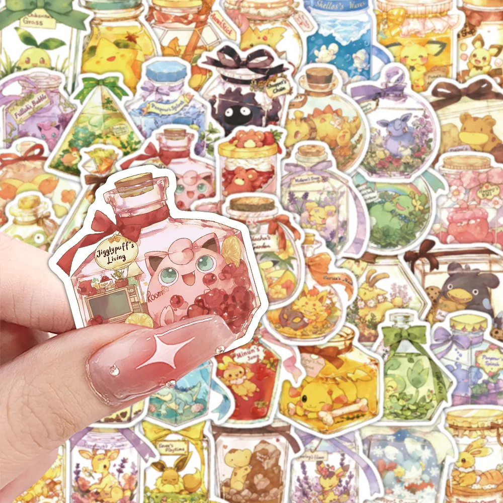 59 pçs garrafa de vidro pokémon adesivos dos desenhos animados pvc decalques brinquedos diy decoração à prova dwaterproof água skate bagagem telefone geladeira presentes do carro