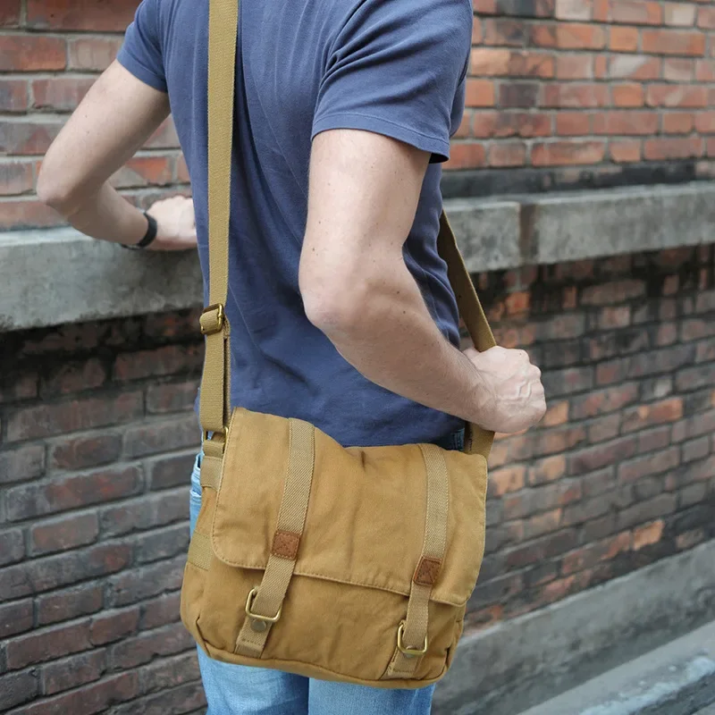 

European and American retro canvas shoulder bag, new trend men's handbag, fashionable crossbody bag for men