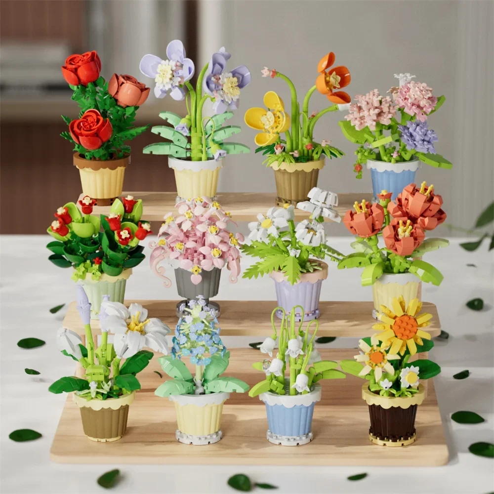 Micro Mini Building Blocks Toy Eternal Flower Multi Style Flower Pot Building Blocks Improvement Environment Children's Assembly