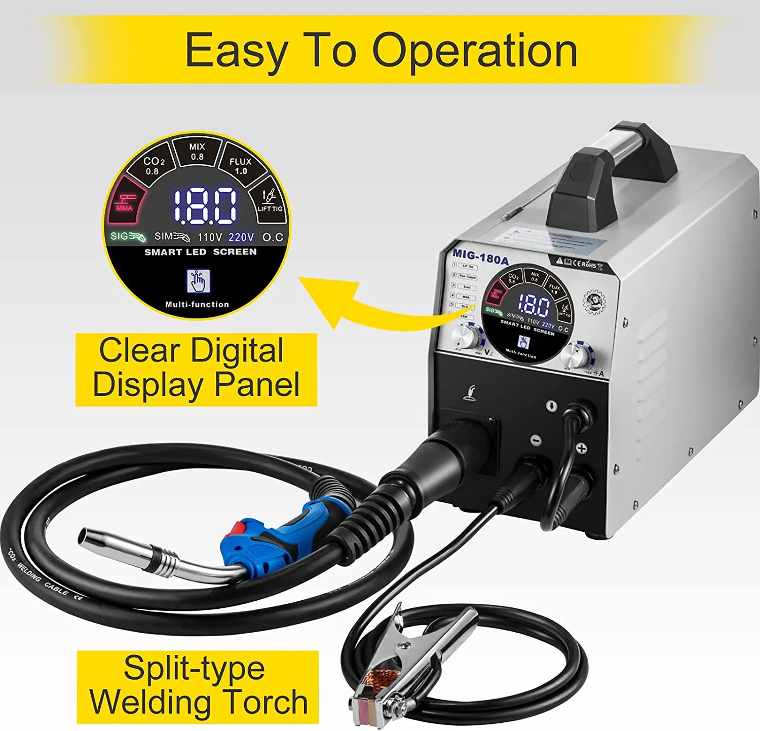 6 in1 Multifunction MIG TIG MMA Aluminum Welding Machine MIG Welder 180A Flux Core Welder IGBT Automatic Wire Feeding