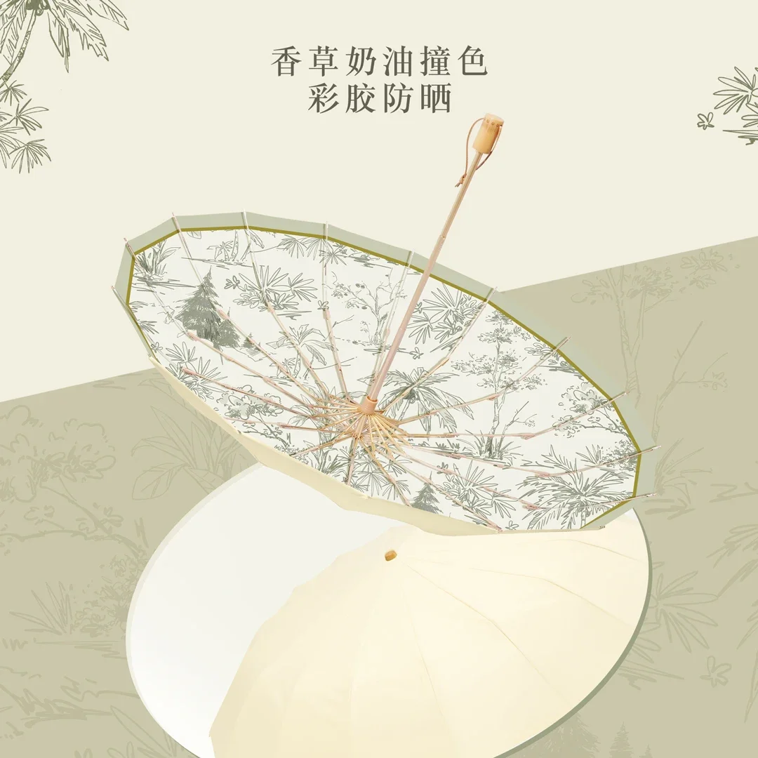 Girls High Appearance Level Retro Umbrella Dual Folding Sun Shade UV Protection Increase Reinforcement Double Umbrella