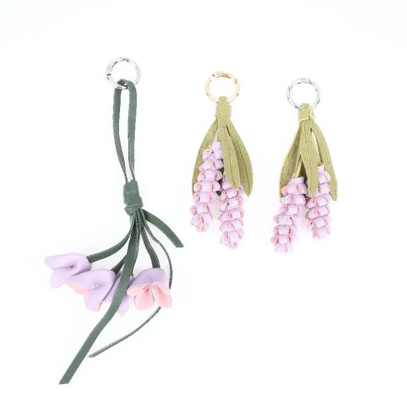 1 Stück Lila Lavendel-Osmanthus-Blumen-Schlüsselanhänger, Niedliches PU-Leder Blumen-Taschenzubehör für Liebhaber/Realistische Blume/Gutes Geschenk – Detail 4