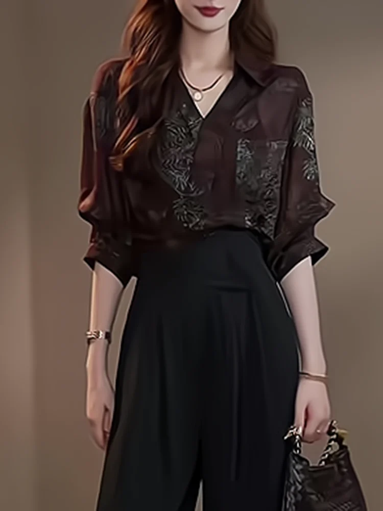 

Retro Floral Embroidery Five-Quarter Sve Sun Protection irt Women's Summer New Loose Anti-Aging Faionable Trendy Top