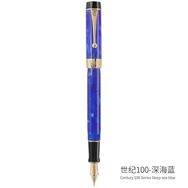 Jinhao 100 Centennial Resin Fountain Pen EF/F 18KGP M / Bent Nib 0.6 /1.2mm with Converter Golden Clip Business Office Gift Pen