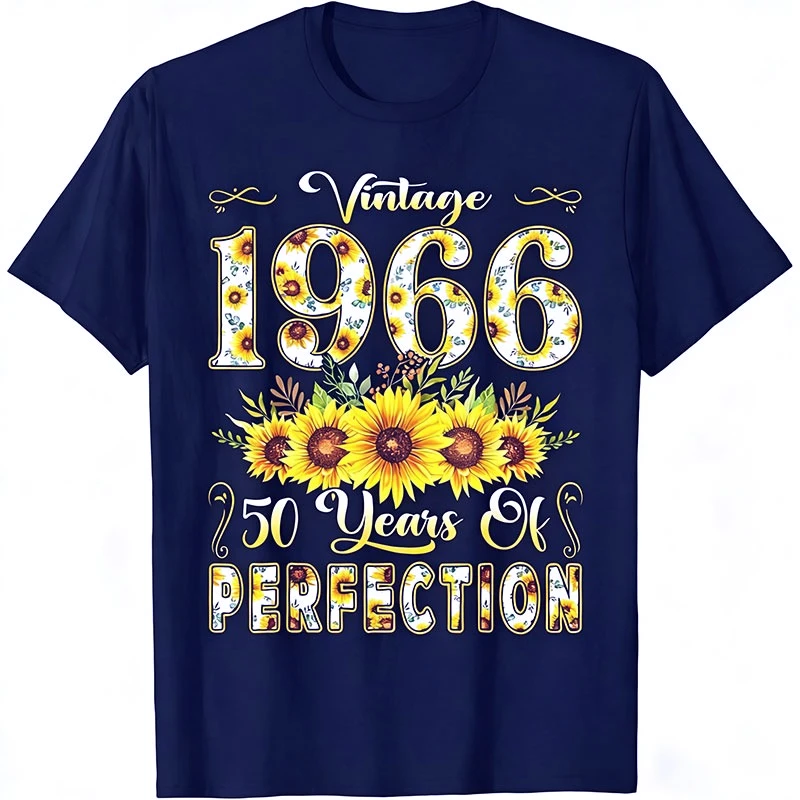 50 Year Old Retro 1976 Sunflower 50th Birthday Girl Women T-Shirt New Summer Short-sleeved Round-neck Breathable Shirt Launched