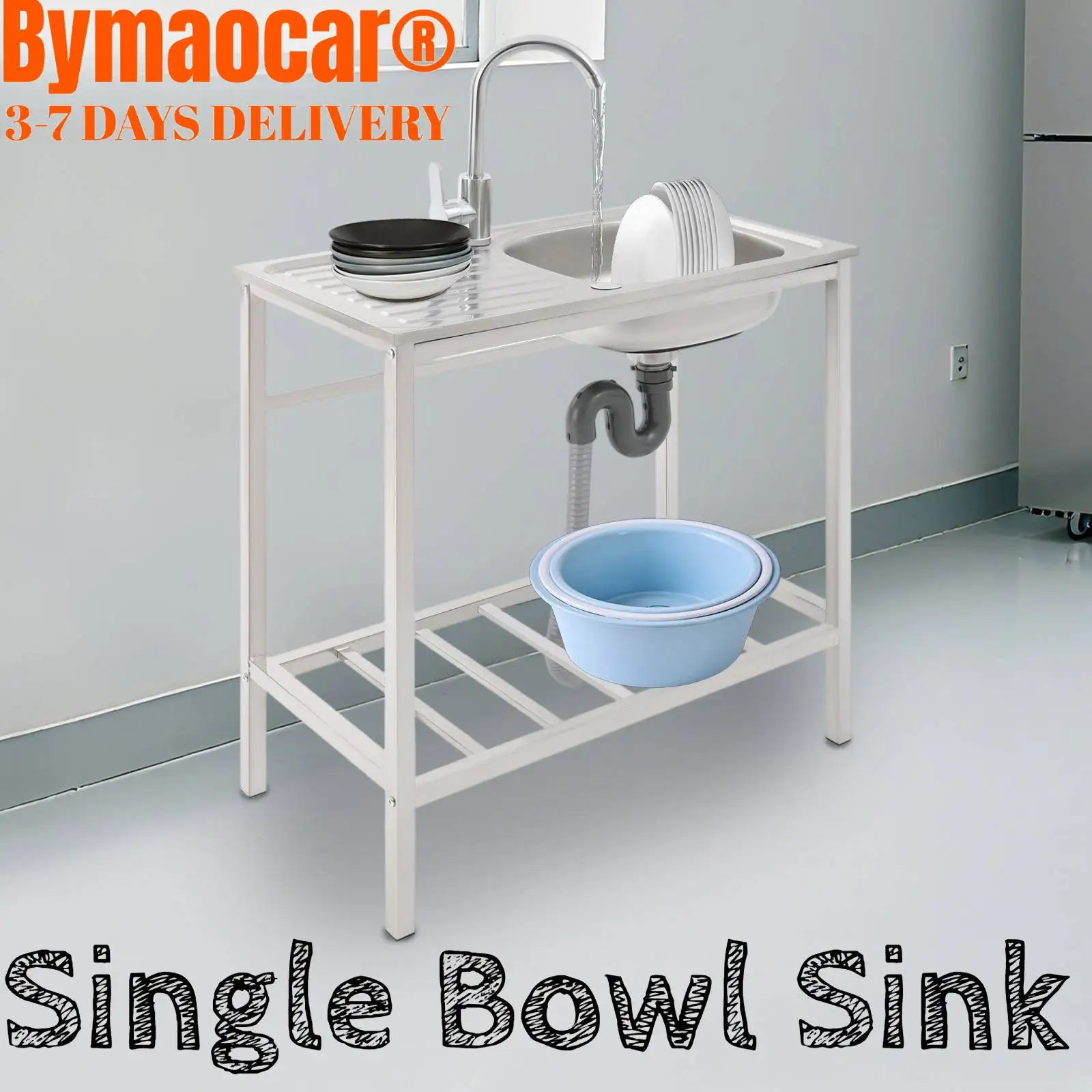 

Sink with Operation Countertop and Bottom Shelf, Kitchen Single Bowl Free Standing for home, outdoor, restaurant, laundry room