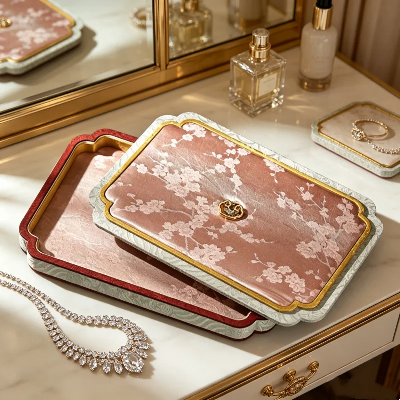 

Silk Embroidery Jewelry Display Tray, Bracelet & Beads Appraisal Plate, Jade & Bangle Viewing Dish for Counter Prop