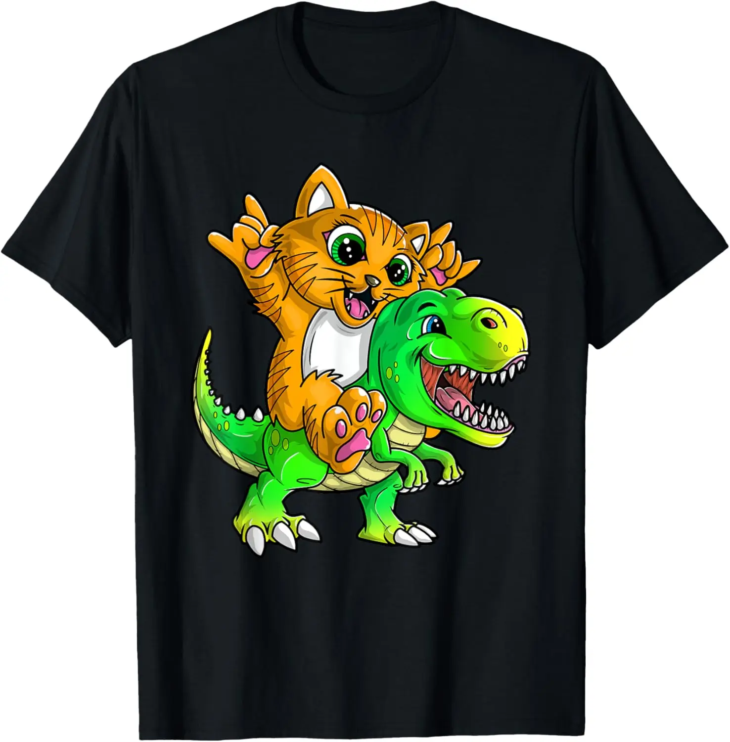 T-Shirt Chat sur Dinosaure pour Enfant et Adulte