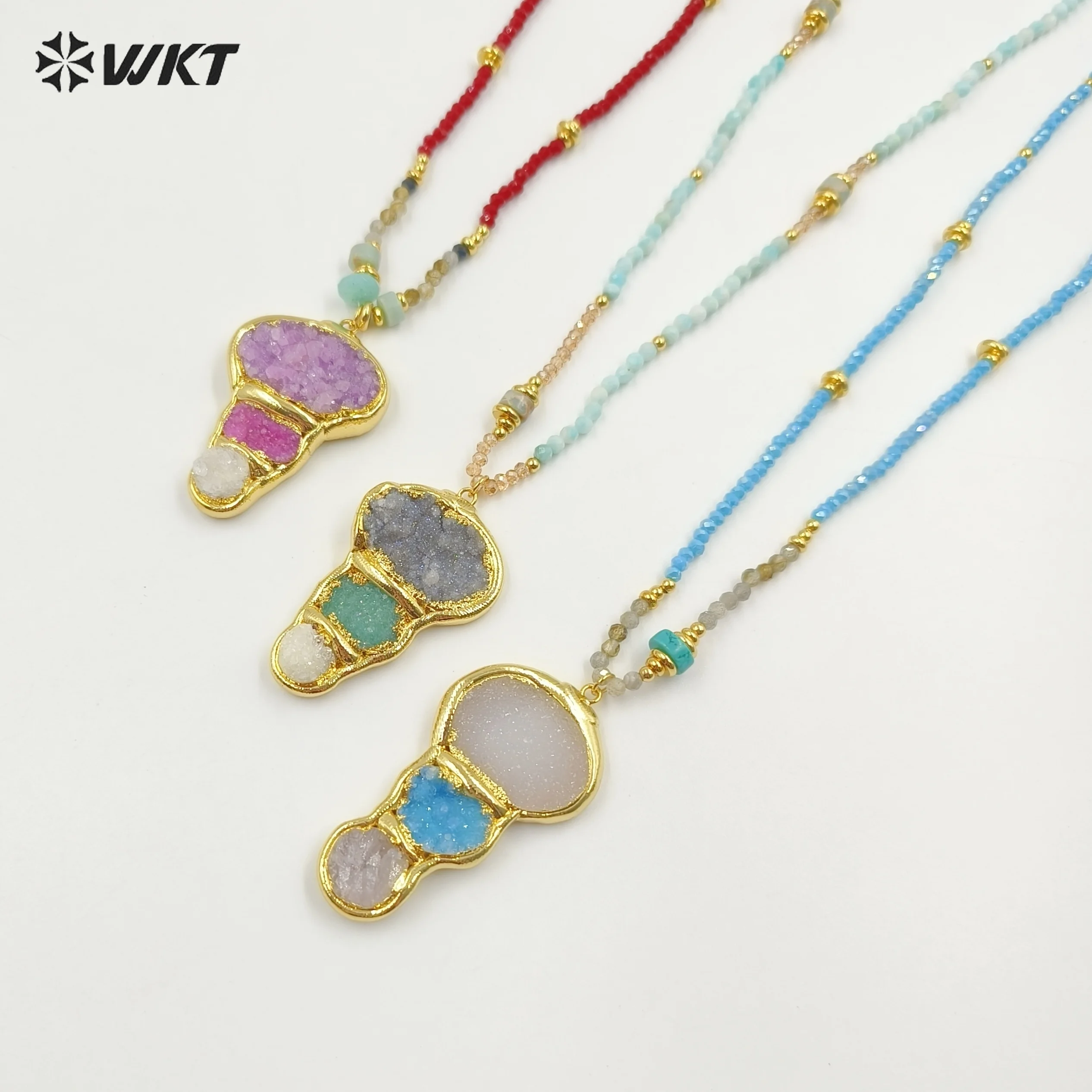 

WT-N1452 WKT 2023 Retro Style Druzy Quartz Necklace 18k Gold Plated Key Shape Gothic Gift New SALE Lady Birthday