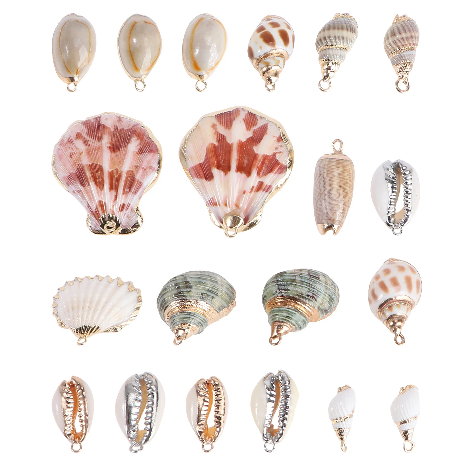 

20 шт., ювелирные аксессуары из натуральной ракушки, позолоченные смешанные стильные серьги-раковины «сделай сам», ожерелье, украшения в виде ракушек, декор в морском стиле
