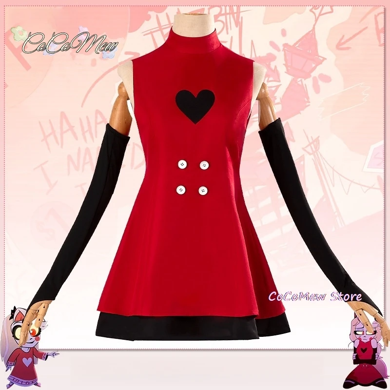 กระโปรงคอสเพลย์ชาร์ลีเดรสสีแดงคอเต่าของผู้หญิงเครื่องแต่งกายวันฮาโลวีนแฟนเกมอนิเมะเฮสบินกระโปรงเซ็กซี่ใช้ได้ทุกวัน