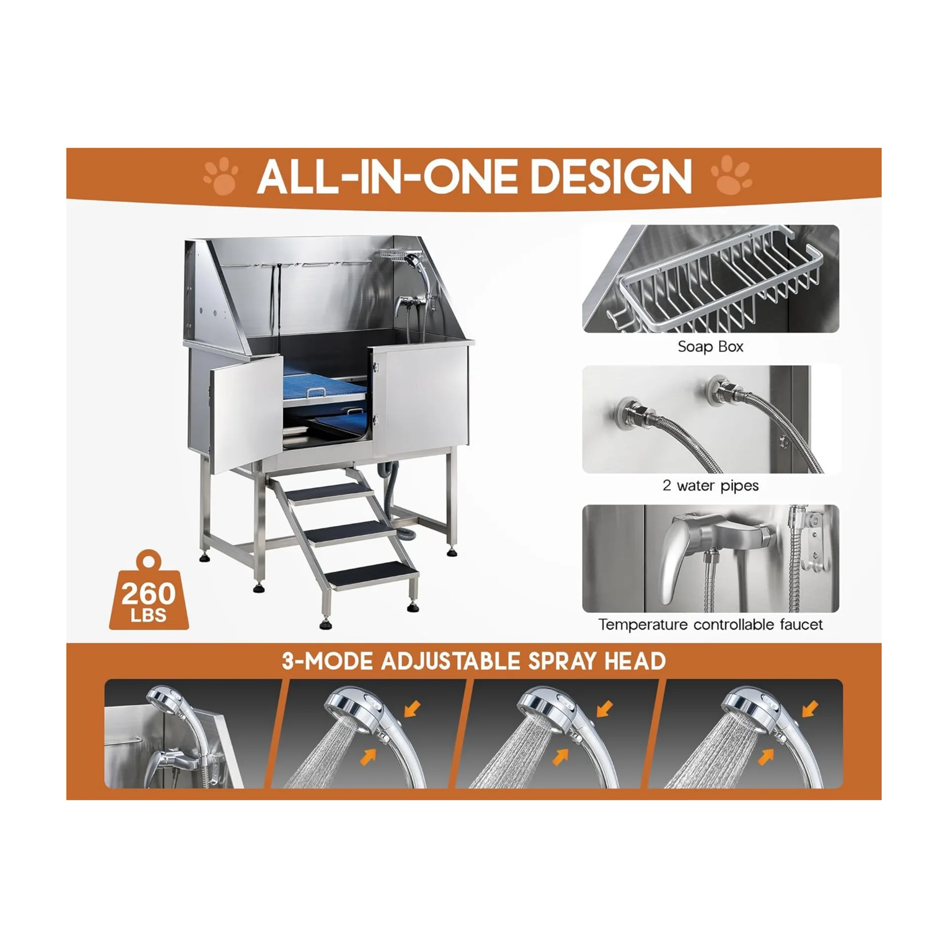 حمام الحيوانات الأليفة من الفولاذ المقاوم للصدأ غير قابل للانزلاق، حمام الحيوانات الأليفة، حمام الكلاب العالمي #2