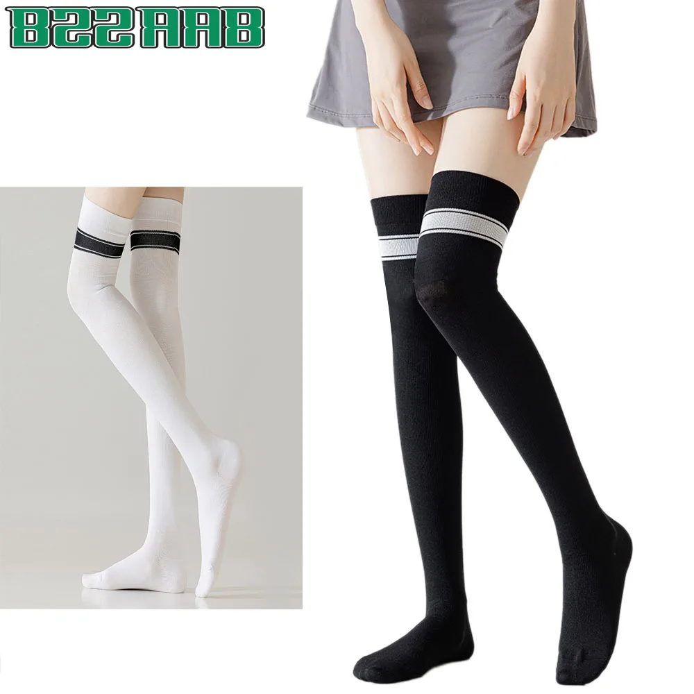 1 par de meias coxa alta listradas sobre o joelho meias finas meia longa para uso diário, cosplay, corrida, yoga, fitness, dança