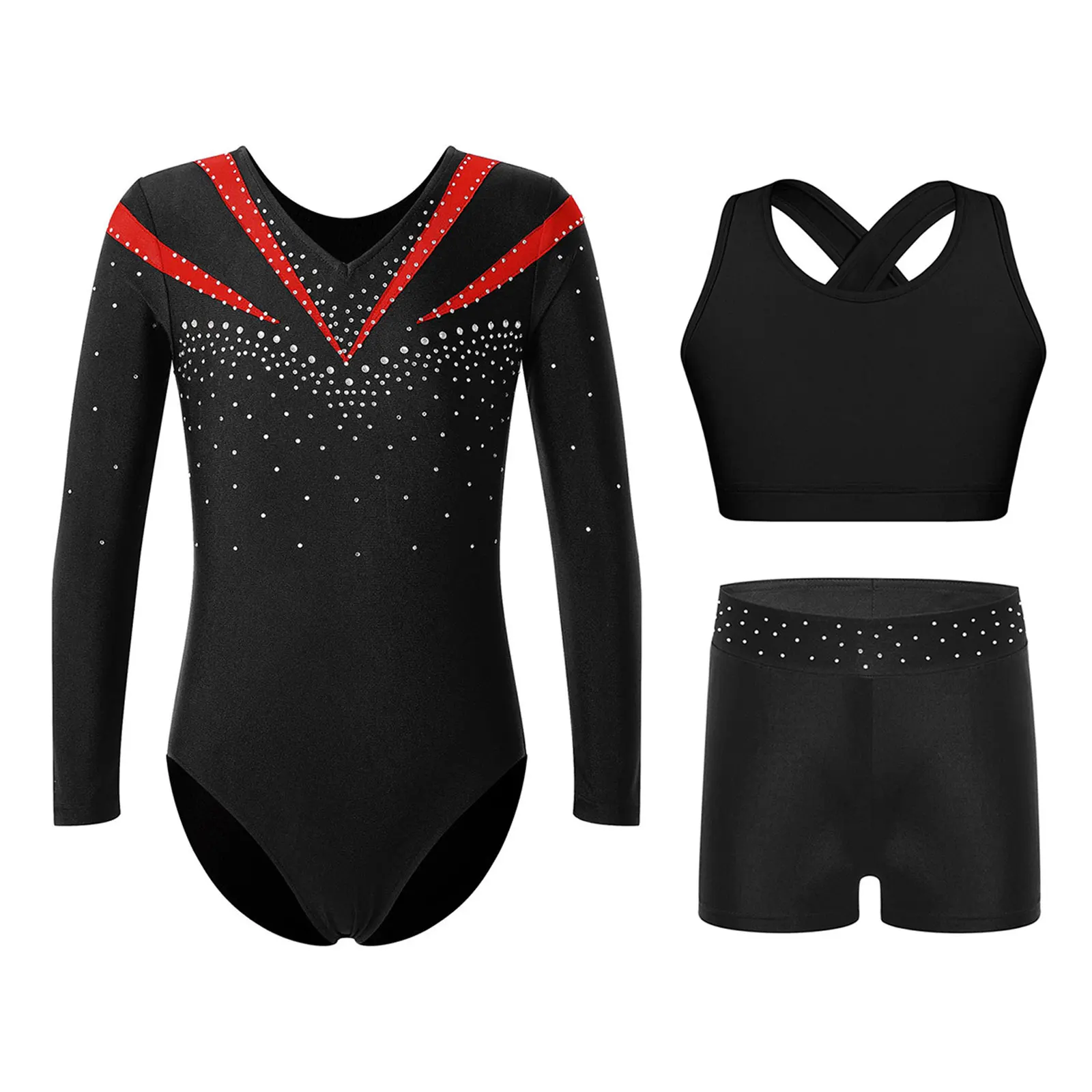 Kids Girl Ballet Dancewear Set Gymnastic Leotard Bodysuit with Shorts Skating Stage Performance Dancewear Swimwear Sportswear