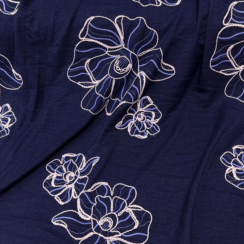 

Темно-синяя поли-хлопковая ткань для штор, ручное шитье, сделай сам, домашняя рубашка с вышивкой пиона, Cheongsam Hanfu, украшение, материал для рукоделия