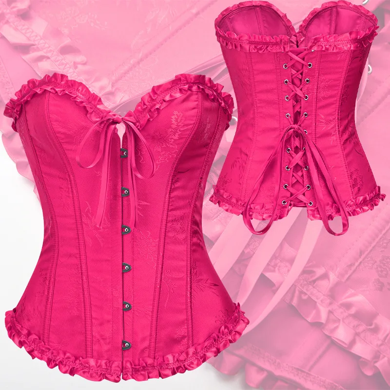 New Retro Fashion Royal Women\'s Corset Top Rose Red Palace Body Shaping Belly Clothes Carnival Party Masquerade Costume Outfits