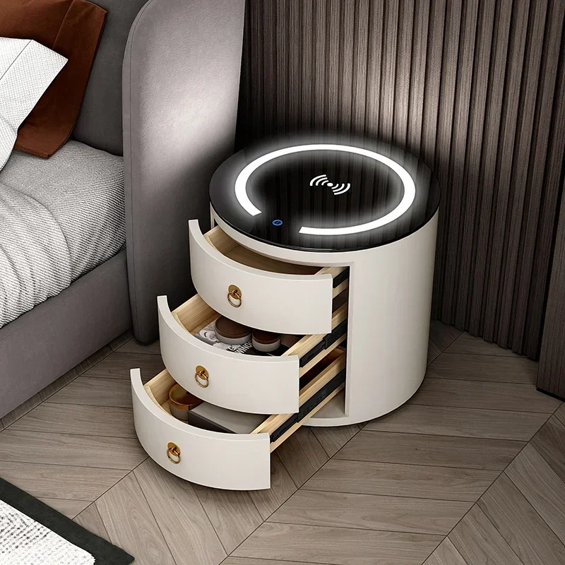 Luxury Round Side Table 3-tier Design File Storage Cabinet Nordic Wireless Charging Nightstands Office Tisch Salon Furniture