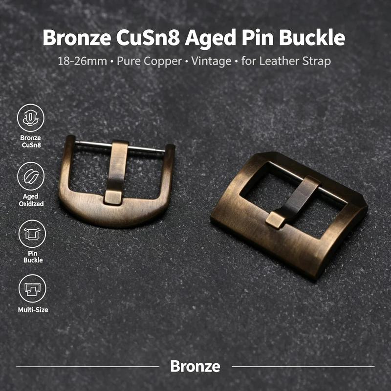 18-26mm Premium Bronze CuSn8 Aged Oxidized Vintage Pin Buckle Pure Copper for Leather Strap Men's Replacement Watch Accessories