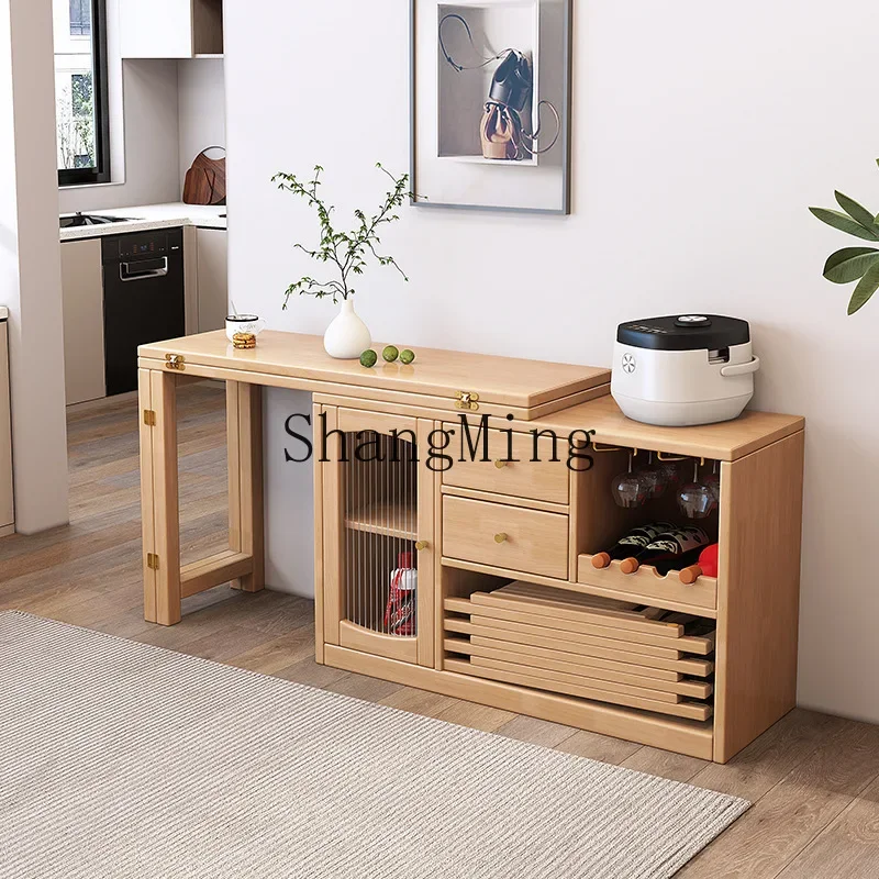 FG solid wood foldable side cabinet integrated multi-function retractable rotating log wind rectangular bar