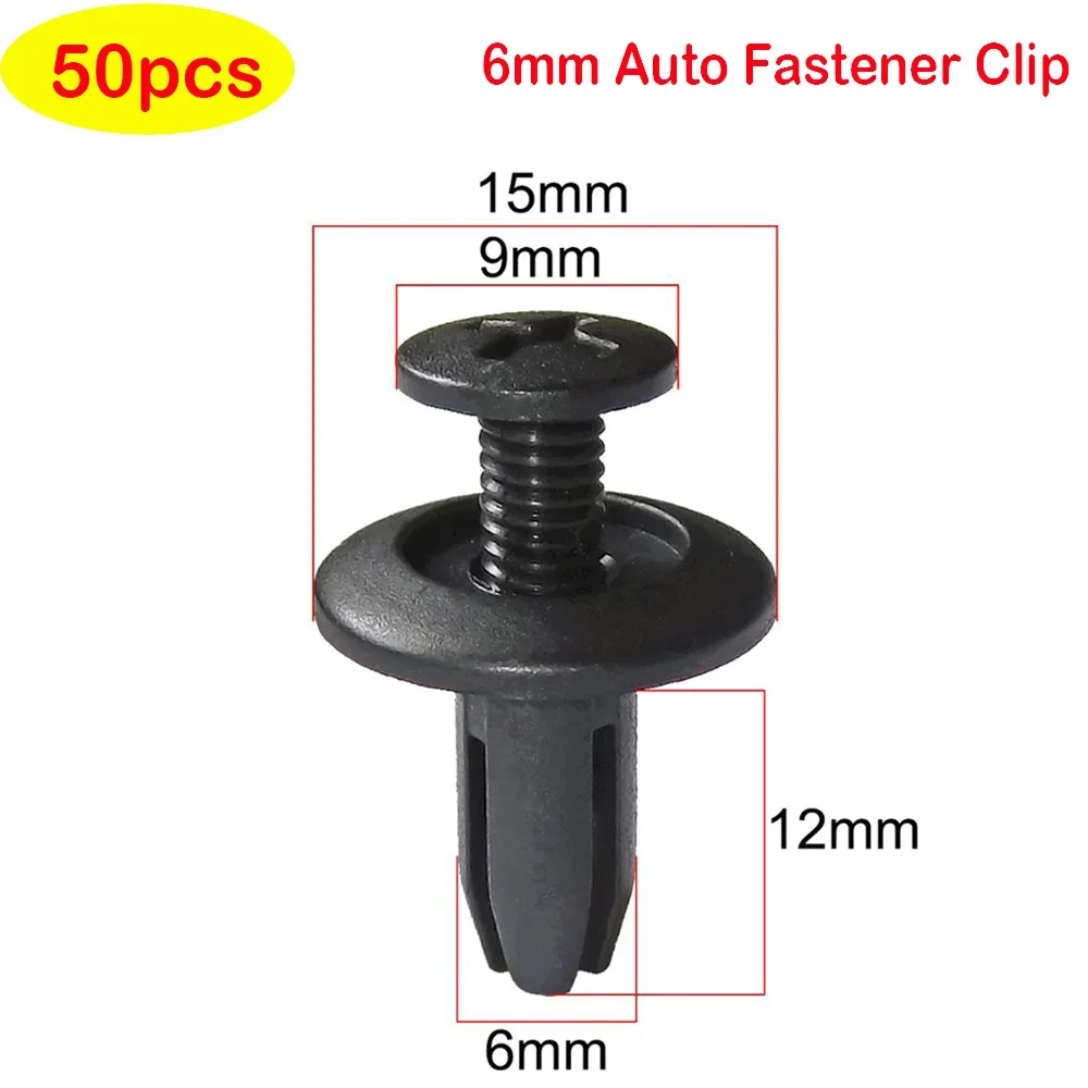 

50pcs Car Clips 6mm Hole Plastic Rivets Fastener Push Clip Black Auto Door Trim Panel Retainer Fastener Clips for Toyota Honda