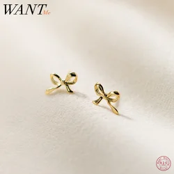 WANTME 925 Sterling Silver Sweet Romantic Bow Cute Girl Stud Earrings for Women Fashion Chic Birthday Party Jewelry Accessories