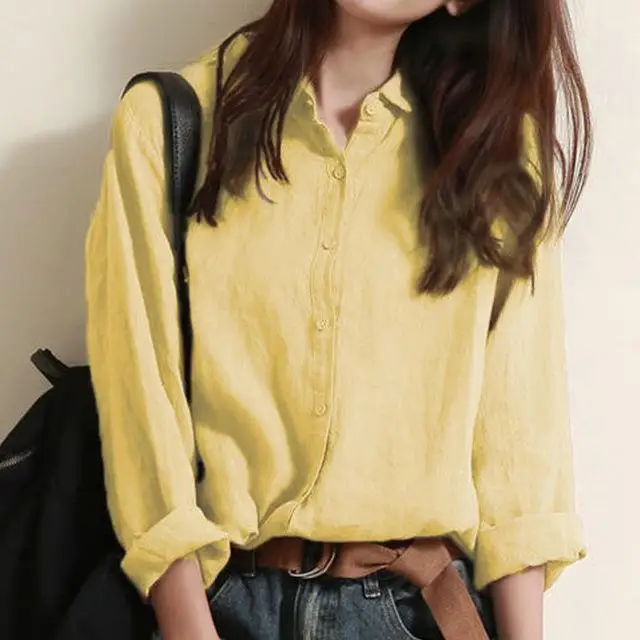 Damska bawełniana lniana oddychająca długa koszula wygodna luźny krój kolor casual odzież biznesowa sezon wiosenny