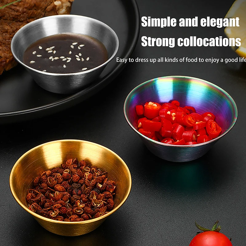 

1Pc Stainless Steel Small Round Seasoning Dish Hot Pot Dipping Bowl Soy Sauce Cup Sushi Vinegar Soy Saucer Container Tray