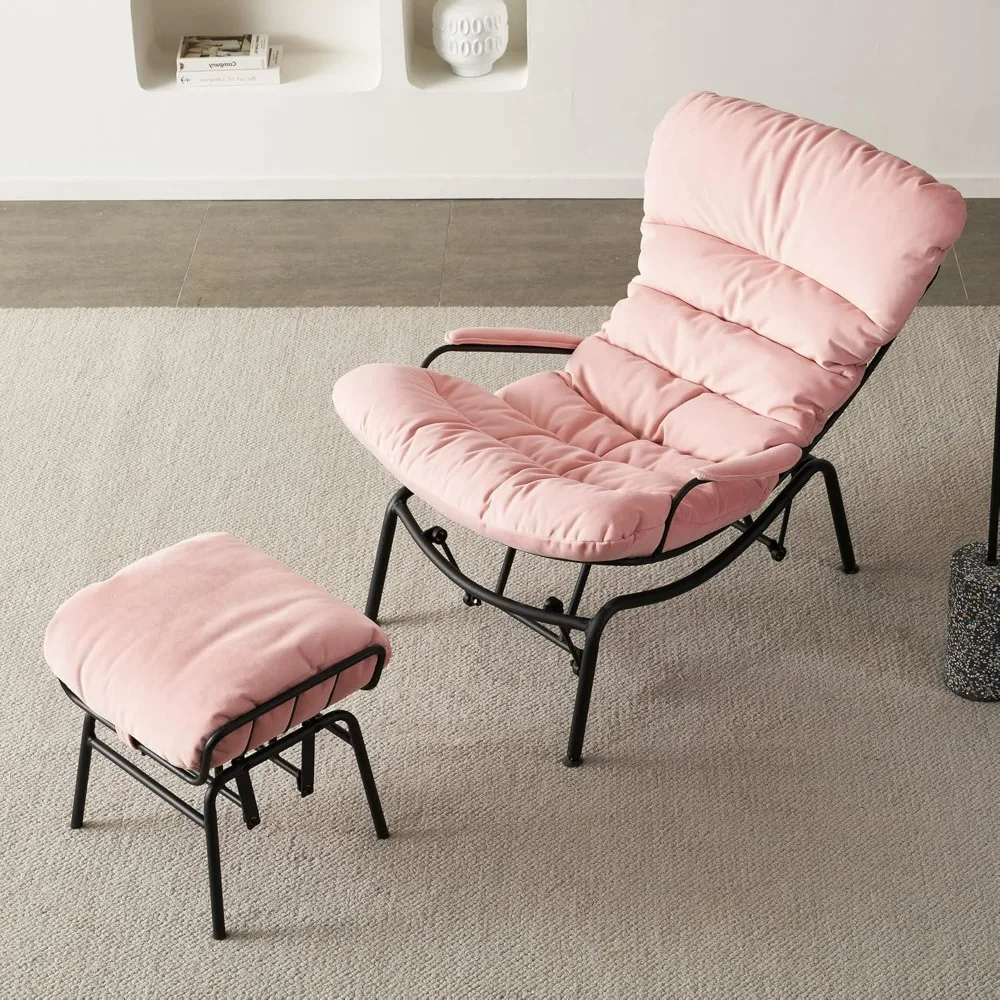 

Medieval modern lounge chair with footrest, comfortable armchair, living room, bedroom, lounge, home office armchair, pink